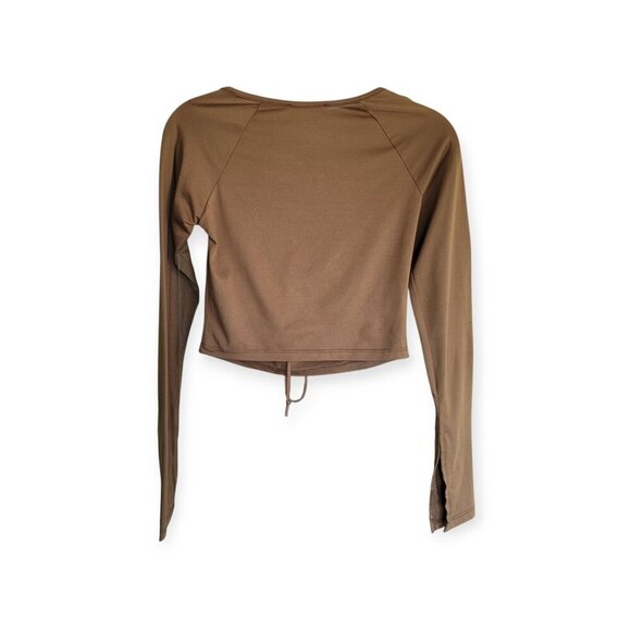 Brown Split Sleeve Keyhole Top by Pretty Garbage S - Picture 8 of 14